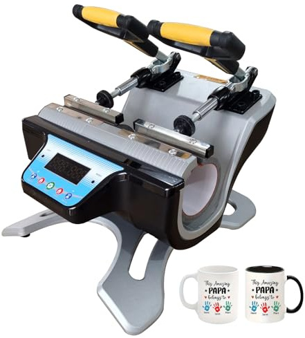 Double Mug Heat Press Transfer Machine, Automatic Rotating Tumbler Press with LCD Digital Display, Independent CNC, Replaceable Heating Pads, Thermal Transfer Mug Machine for DIY Cup