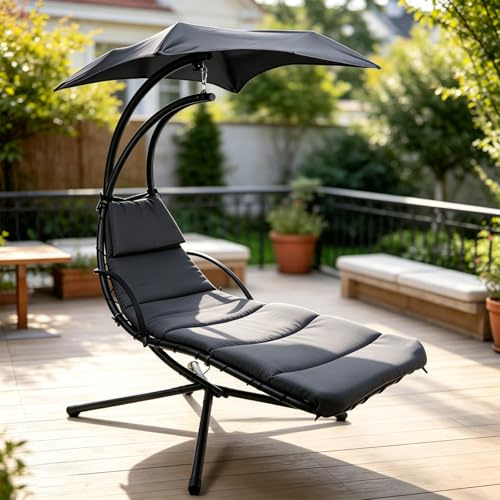 WoRaum Fauteuil Suspendu Exterieur Chaise Longue Suspendu Salon de Jardin et Transat pour Jardin Terrasse Balcon - 195 cm Hauteur, 73 cm Largeur, 120 kg Charge, Coussin 3 cm (Anthracite)