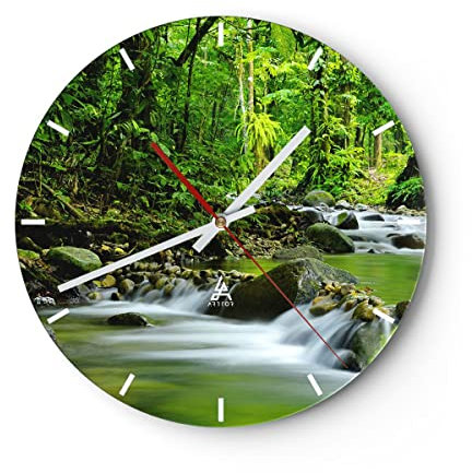 Modern Wanduhr Stream Wald Natur 40x40cm Rund Groß Wand Uhr Glas Analog Zimmeruhren Küche Büro Wohnzimmer Glasuhr Wall Clock Dekoration Design Wanddekoration Küchenuhr C3AR40x40-0174