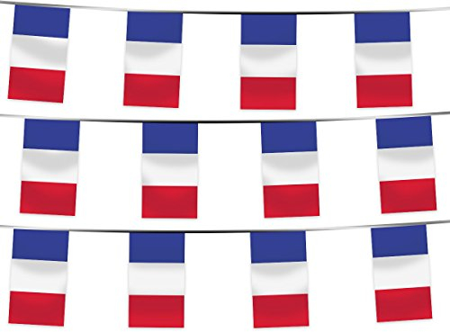 Guirlande Banderole Décorative 4,5 m avec Drapeaux Fanions de la France Décoration pour Fans Les Bleus Football Sport Événement Sportif Extérieur Intérieur Coupe du Monde Championnat d'Europe
