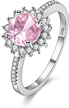 Uloveido Anello Girasole Solitario Rosa Grazioso Donna Cubic-Zirconia Placcatura in Platino Gioielli da promessa Nuziale