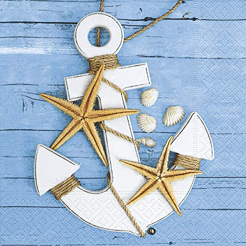 20 Servietten Seesterne an Anker/Muscheln/See/Meer/Maritim 33x33cm