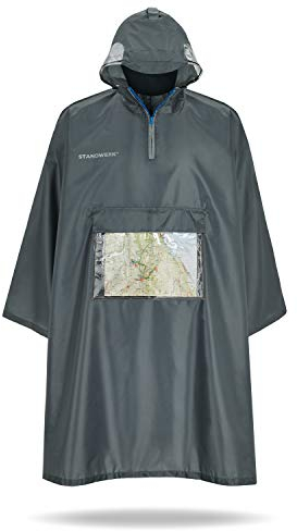 STANDWERK® Regenponcho Herren & Damen - Mit Ärmel und geschlossenen Seiten für rundum Schutz - Windsicherung gegen Stürme - Regencape 100% wasserdicht (L/XL)