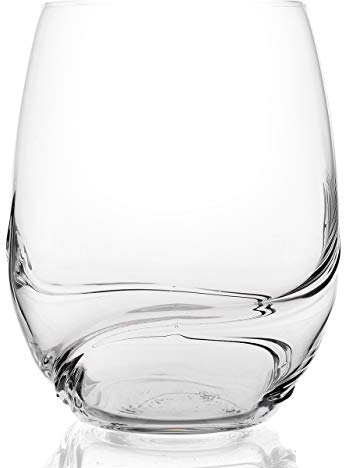 Turbulence de Bar Amigos Verres à vin en cristal de Bohême sans pied, design unique en forme de vague pour une meilleure aération - 500 ml transparent