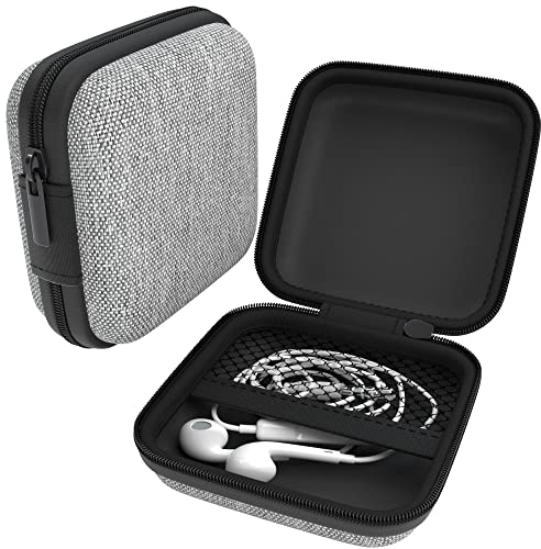 EAZY CASE Universal Tasche für In-Ear Kopfhörer mit Netzfach - Hardcase Aufbewahrungsbox, Schutztasche mit umlaufenden Reißverschluss, extra klein, eckig, Hellgrau