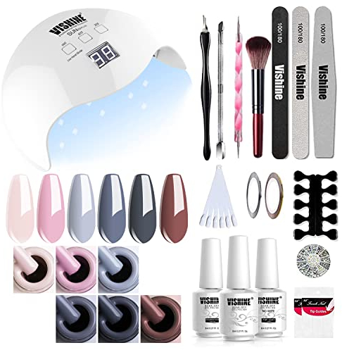 Vishine UV LED Lampe Vernis Semi Permanent Kit Tout‑en‑Un, Lot 36 Vernis à Ongles Gel avec Base, Top Coat Mat & Brillant Décor Nail Outils Nail Art Kit Manucure