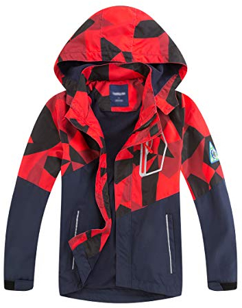 LAUSONS Manteaux Imperméables Enfant Camouflage Blouson Randonnée Garçon Coupe Vent Doublé Polaire avec Capuche Rouge 5-6 ans / 120cm