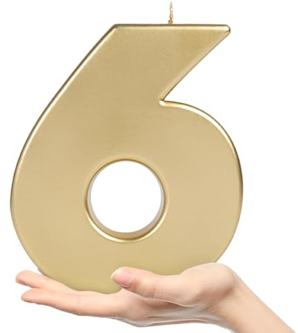 OHYEAH - Packung mit 1 Stück, Kerze Nummer 6, Gold, originelle Geburtstagskerzen, Wunderkerzen, Zahlenkerzen, Geburtstagskerzen, Jubiläumskerzen aus Metall, XXL-Kerze