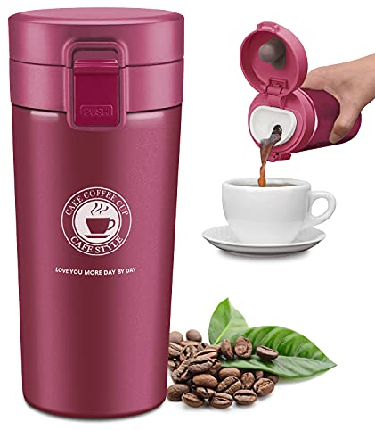 JEEZAO 380ML Termico Café,Tazas Térmicas Viaje,Termo Botellas Aislantes Acero Inoxidable,Sin BPA,Prueba de Fugas