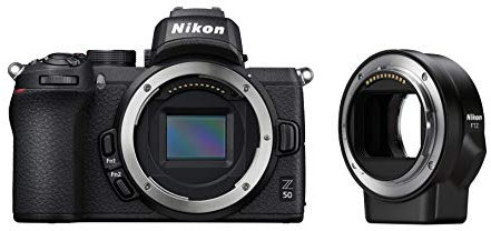 Nikon Z50 Body + FTZ + Lexar SD 64GB 667x Pro Fotocamera Mirrorless, CMOS DX da 20.9 MP, sistema Hybrid-AF, Mirino elettronico (EVF), LCD 3,2 touch, Video 4K, Nero [Nital Card: 4 Anni di Garanzia]