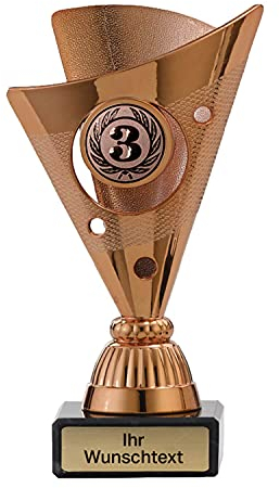 Deitert Pokal in Gold, Silber oder Bronze - Trophäe mit Wunschtext graviert und Sportemblem nach freier Auswahl - 15 cm Sportpokal mit Marmorsockel für Ihre Siegerehrung A105 Bronze