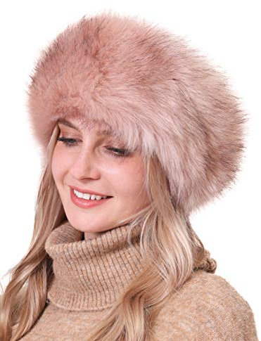 Soul Young Damen Winter Faux Fuchs Haarband Schleife Design Elastische Stirnband Kopfband EINWEG Verpackung(Sombre Rosa)