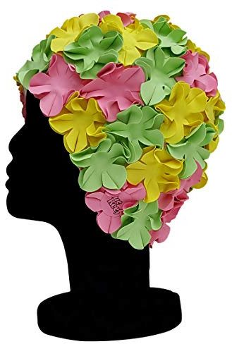 Blue Reef Isla Floral Ladies Classic Retro 3D Flower Petal 3 Color Elegante Vintage Gorro de natación Gorro de natación Talla única Adultos (Rosa/Amarillo/Verde)