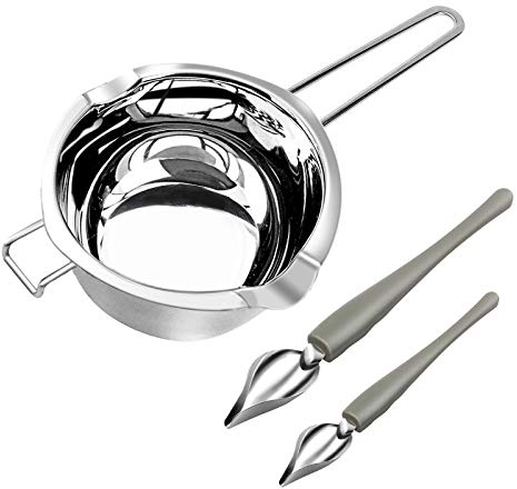 Double Boiler with Chef Culinary Drawing Spoons, 1000ML Stainless Steel Chocolate Melting Pot, Large Melting Pot for Melting Chocolate, Butter, Cheese, Caramel and Soap Making, 34oz