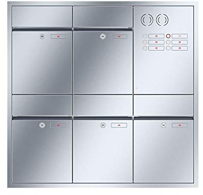 RENZ/Plan / 5er Unterputz-Briefkastenanlage Einbau-Briefkasten mit Sprechfeld / V4A-Edelstahl/Volumen 21 L/Dein-Briefkasten.de