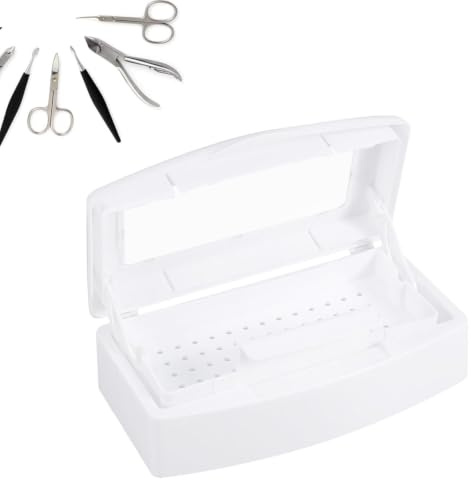 Nail Tool Sterilizer Box, Plastic Art Tools Beauty Implement Sterilization Tray Disinfectant Container Soaking Box with Strainer for Disinfect Tweezers Nail Tools