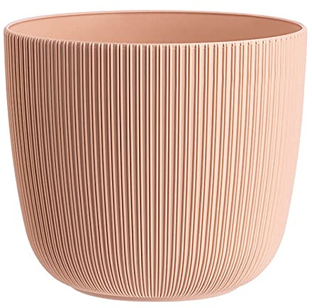 Engelland - 1 x Blumentopf mit Drainagesystem, Apricot/Aprikose, Rillenoptik, Pflanz-Topf, Kübel, modern, widerstandsfähig, rund, wetterfest, Kunststoff, Ø 29 cm, 13 Liter