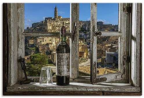 ARTLAND Wanddeko Leinwand Bilder Wandbild Fensterblick Stadt Italien Wein Fenster Ausblick Mediterran U1XJ
