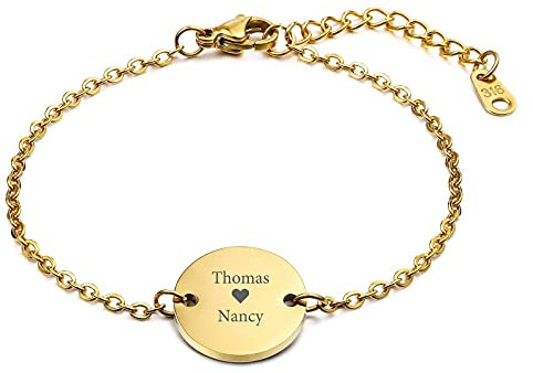 INBLUE Personnalisé Monnaie Bracelets Gravé Lettre Initiale Nom pour Femmes Fille Cheville avec Chaîne Réglable Pierre de Naissance en Acier Inoxydable Rond Coeur Disque Dainty Charme Bijoux Cadeaux