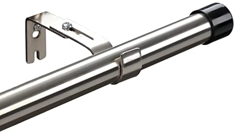 HARRMS Gardinenstange Silber Ausziehbar, 76-157cm, Verstellbare Vorhangstange Edelstahl, Scheibengardinenstange 1 läufig mit Halterungen und schwarzen Endstücken für Schlafzimmer, Wohnzimmer