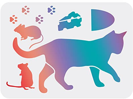 FINGERINSPIRE Katzen und Maus Schablone 29,7x21cm Katzen Zeichenschablonen Maus Malschablone Wiederverwendbare Katzen Mäuse Malschablone DIY Bastelschablonen zum Malen auf Holz Wand und Fliesen…