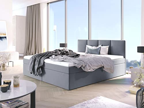 Generisch Boxspringbett Star Bonell-Matratze und Topper Bet mit 2 Bettkästen Doppelbett Farbwahl (160 x 200, Grau - Fuego 166)