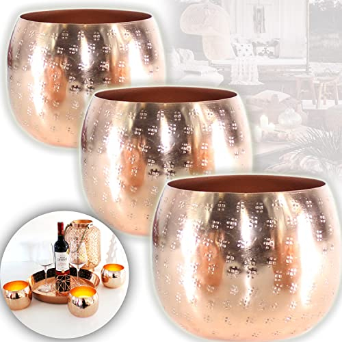 3er Set WINDLICHTER ORIENTALISCH Metall 11cm Groß | Laterne Vintage Teelichthalter Gold Marokkanisch Farbe Kupfer Dekoration