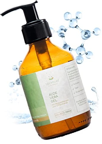 Aloe Vera Gel, 77.5% Reines Aloe Vera Gel, beruhigendes Aloe Vera Gel mit Hyaluronsäure und D-Panthenol, Natürliche Und Vegane Aloe Vera Gel Gesicht für die After-Sun-Hautpflege, 200 ml - SolyPure