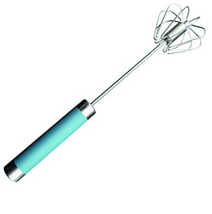SUL Stainless Steel Balloon Whisk, Semi Automatic Rotating Push Mixer Stirrer for Blending, Stirring (Size 12inch) (Blue)