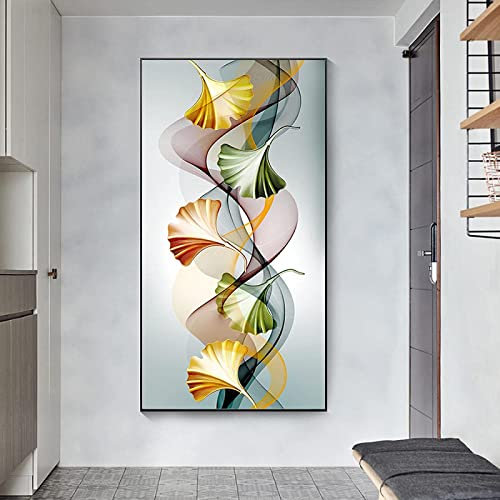 HMXQLW Ginkgo Biloba Nordique Tableau Art Toile Peinture Tableau Decoration Murale, Impression sur Toile Art Affiche Chambre Maison Décoratifs Aesthetic Decor sans Cadre (40X80CM)