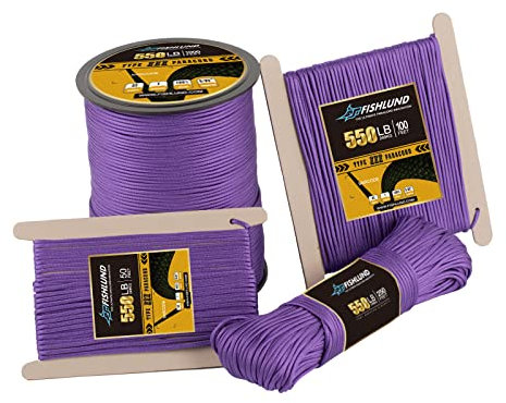 FISHLUND Paracord 550 lb, 7 Strand Type III Paracord Rope 250ft 4mm, Nylon Parachute Cord for Camping, Purple