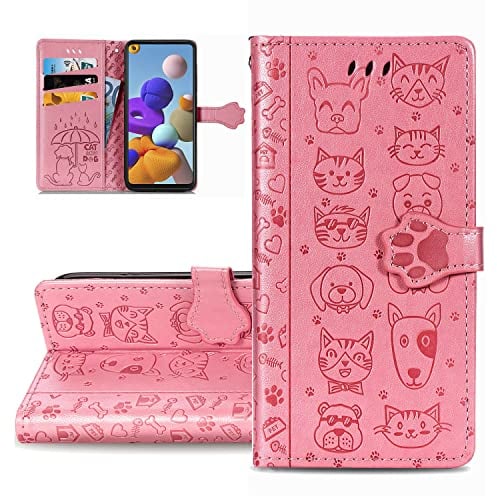 LEMAXELERS iPhone 12 / iPhone 12 Pro Phone Case iPhone 12 Cover,Cute Cat Dog Embossed PU Leather Flip Notebook Wallet Case Magnetic Stand Card Slot Folio Case for iPhone 12,SD Cat Pink