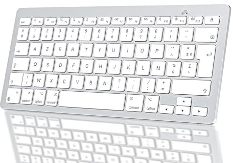 OMOTON Clavier sans Fil Bluetooth pour Mac, pour Apple MacBook Pro, MacBook Air, iMac, iMac Pro, Mac Mini, Clavier AZERTY Compact et Ultra Mince, Argent