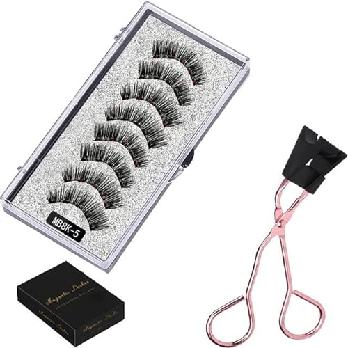 BSLVWG Magnetische Wimpern ohne Eyeliner Wiederverwendbare falsche Wimpern Natural Look 3D Effekt Wasserdichte gefälschte Wimpern Set mit Applikator (2 Paare) (08)