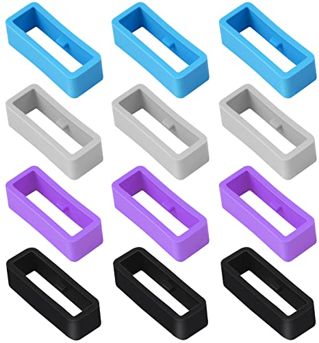 Vicloon Watch Band Loop, 12 Pack Silicone Holder, 20mm Strap Keeper Smartwatch Retainer, Watch Band Retaining Hoop Ring (Black+Grey+Purple+Blue)