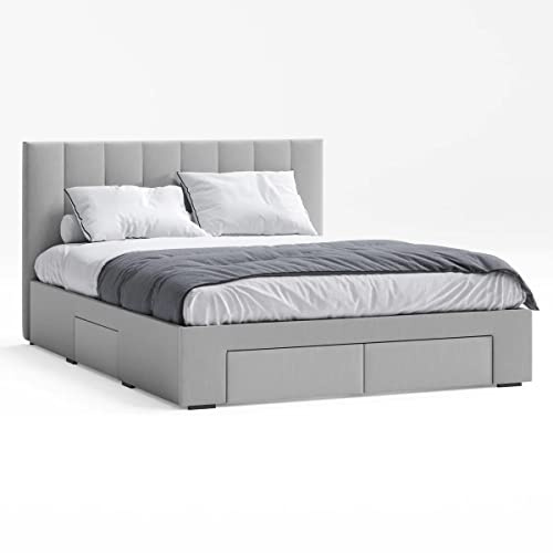 SANA SLEEP 4FT6 Double Size Designer Fabric Bed Frame with Four Storage Drawers - Grey