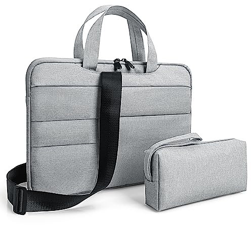 RAINYEAR Laptop Sleeve Carrying Case Shoulder Bag Compatible with 14 Inch MacBook Pro Notebook Computer Chromebook Briefcase with Hidden Handle Multiple Pockets Protective Padded Computer Bag, Grey