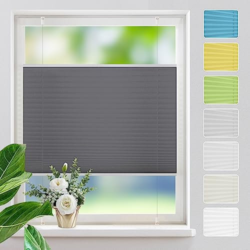 Plissee ohne Bohren Plissees Klemmfix,Anthrazit 90x140cm Easyfix Plisseeroll Rollo für Fenster Einfache Montage Sichtschutz und Sonnenschutz