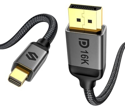 Silkland 16K Câble Mini DisplayPort vers DisplayPort 2.1, 4K@240Hz 8K@144Hz, HDR, DSC1.2a, G-Sync FreeSync, [Thunderbolt 2] Câble Mini DP vers DP 2.1 pour Laptop, MacBook, iMac, Moniteur, NUC, 2m