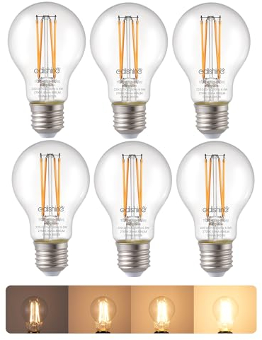 EDISHINE E27 LED Warmweiss Glühbirne, dimmbare 806LM, A60 LED Filament, Edison-Sockel E27, 6,5W entspricht 60W, 2700K Warmweiß, 6er-Pack
