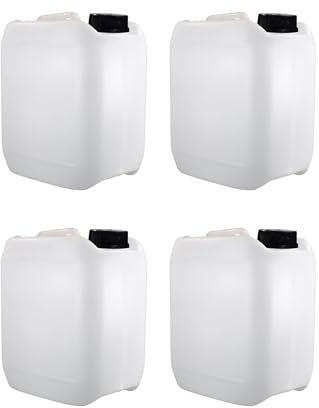 simpa 10L / 2.6 Gallon White Opaque Plastic Jerry Can HDPE Bottle Storage Liquid Container with Screw-on Air Tight Tamper Evident Cap - Set of 4 Bottles