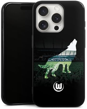 Silikon Hülle kompatibel mit Apple iPhone 15 Pro Case schwarz Handyhülle VFL Wolfsburg Stadion Wolf