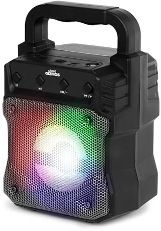 WICKED GIZMOS Mini Bluetooth Karaoke Party Speaker with LED Disco Lights – Mic Port, Vocal Suppression, AUX, USB, SD Card, FM Radio – Includes Microphone – Ideal for Parties, Gifting & Outdoor Events