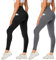 AMIYOYO 2er Pack Leggings für Damen High Waist Leggins Blickdicht Elastische Bauchweg Hosen Weiche Sporthose für Yoga Fitness Outdoor Freizeit(Schwarz+Dunkelgrau,L-XL=DE42-48)