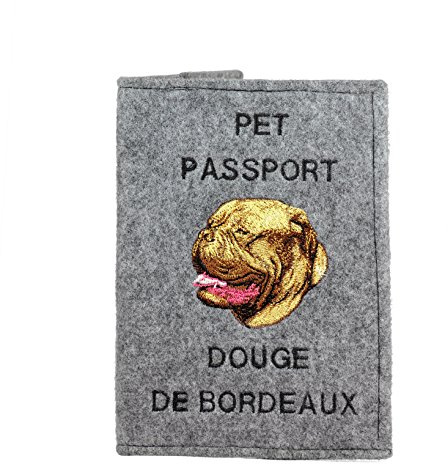 Art-Dog Hundepasshülle - Handgefertigte Filzhülle mit gesticktem Muster - Tierärztliche Reisepasshülle für Hunde - 17x12,5cm - Douge de Bordeaux