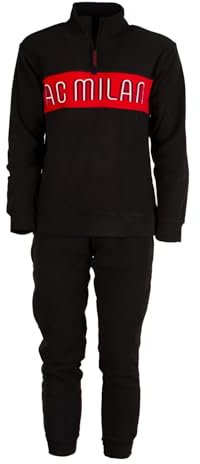 hermet Pigiama Milan, in Pile, Maglia Maniche Lunghe Pantalone, Pigiama Milan per Adulto, Unisex, Mezza Zip, Nero, Taglia S