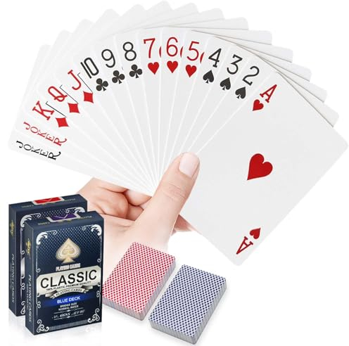 Wugauwor Carte da Gioco Impermeabili in Plastica, 2 Mazzi di Carte da Gioco, Rosso e Blu, Carte Poker Plastificate, Carte da Poker Professionali, Premium Plastic Waterproof Playing Cards