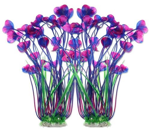 CAPASTEC Large Plastic Aquarium Plants for Fish Tanks Decor - 15.75 Height, Purple Green (2pcs)