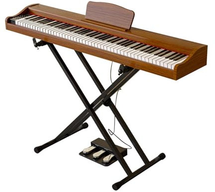 Keyboard Piano 88-key Full Size Digital Piano Hammer Action Electric Piano With X-Shape Stand, Triple Pedal Support MIDI Connecting For Beginners Adults & Teenagers (Color : Brown)