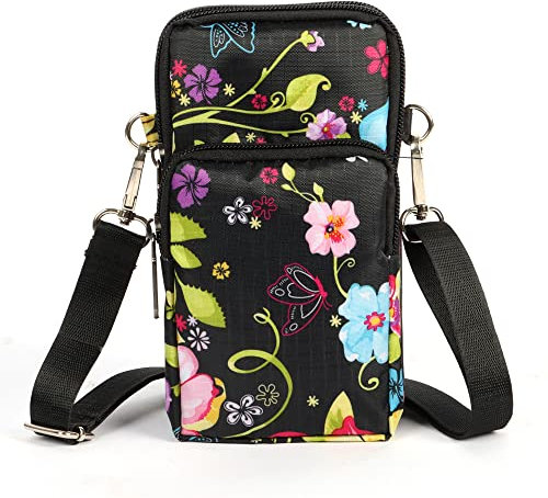Zercart Crossbody Bags Phone Pouch Purse, Leaf Pattern Shoulder Bag Multifunction Phone Bag Ladies Cellphone Bag with Wristband & Card Holder Slots for Smartphone 6.5 Keys Coins Cards